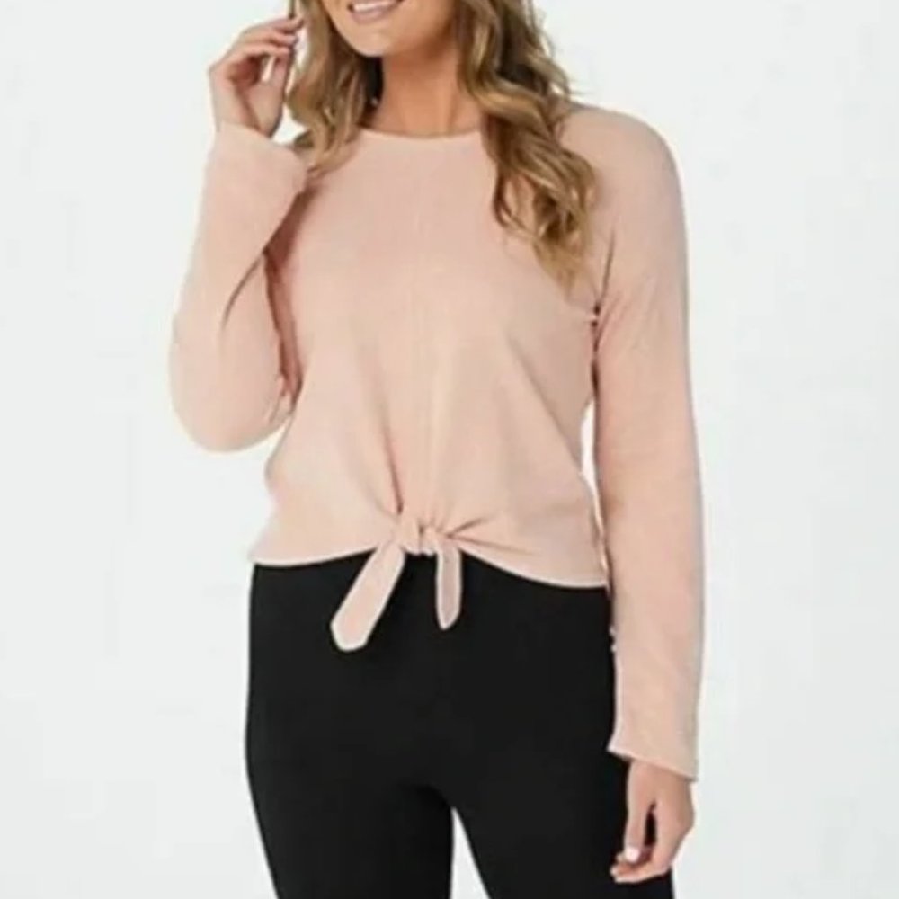 Barefoot Dreams Cozychic Ultra Light Tie Front Top Blush Pink XS